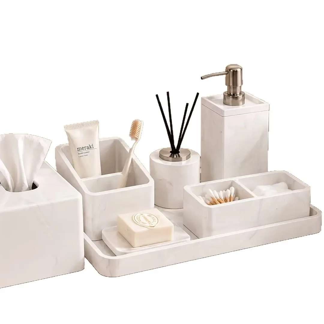 HYS imitation marble pattern light luxury high-end storage box drawing carton model room hotel bathroom set ornament