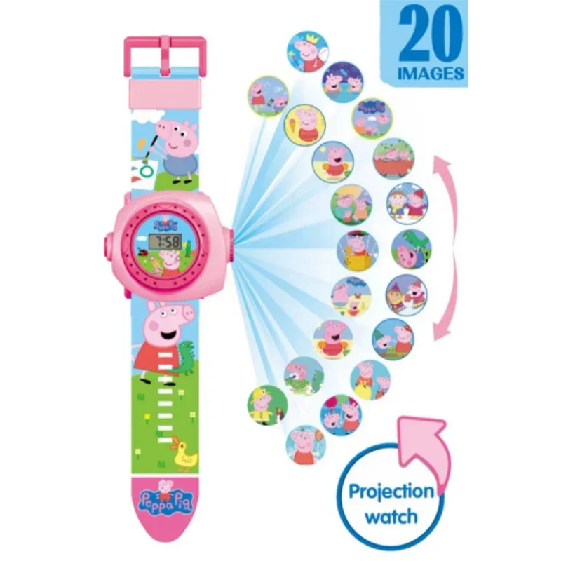 Cartoon Peppas Pigs Pink Girl Electronic Watch Cartoon 3D Projection Watch Action Doll Toy