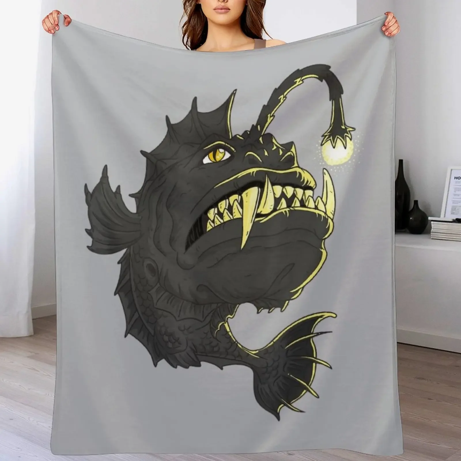 Angler Fish Deep Sea Fish Throw Blanket Foldable Soft Warm Blanket for Outdoor Use