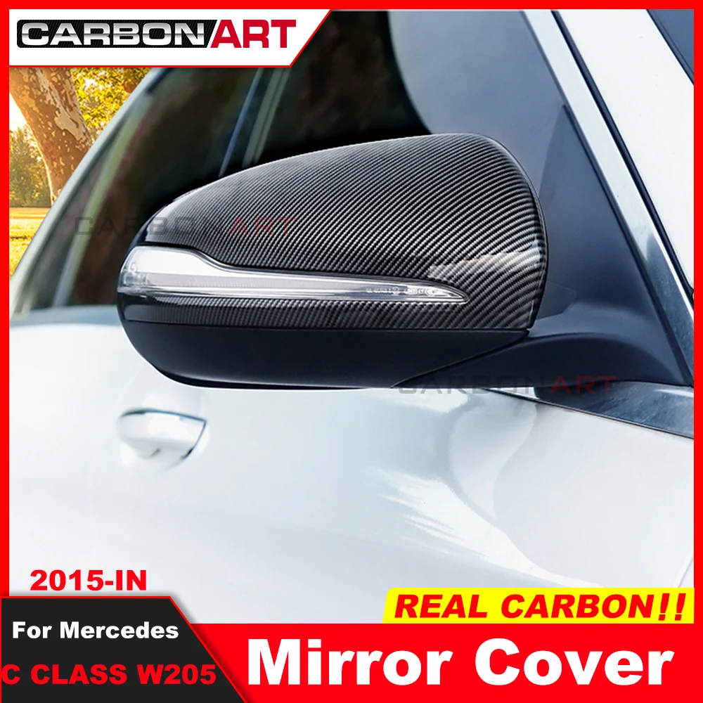 Real Carbon Fiber Rear view mirror caps For merced C class w205 Mirror Caps For C300 C63 C180 C200 Carbon fiber mirror cover 15+