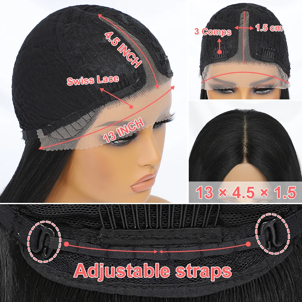 Silky Straight Front Lace Wigs Synthetic Glueless Heat Resistant Fiber Hair Pre-Plucked Hairline High Density Wig For Afro women