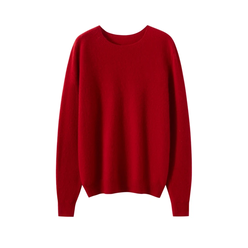 12GG Binding O-Neck Chic Long Sleeve Sweater High Quality 100% Cashmere Knitted Basic Soft Solid Women's Pullovers Warm Tops