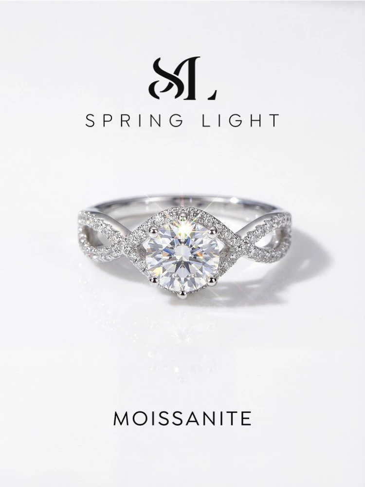 Stylever Round D Color Sparkling Moissanite Diamond Ring for Women 925 Sterling Silver Twisted Rings Engagement Luxury Jewelry
