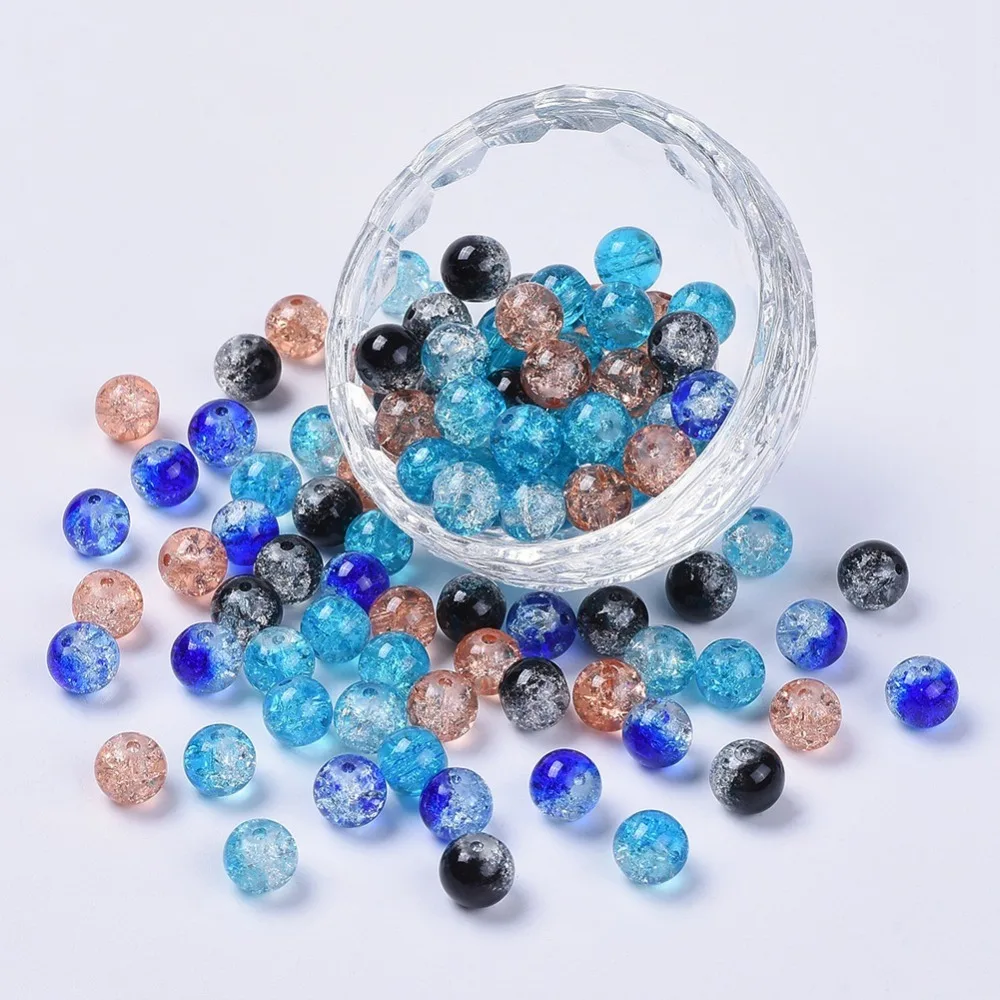 

5 Colors Spray Painted Baking Painted Crackle Glass Beads Round Mixed Color 8mm Hole: 1.3~1.6mm