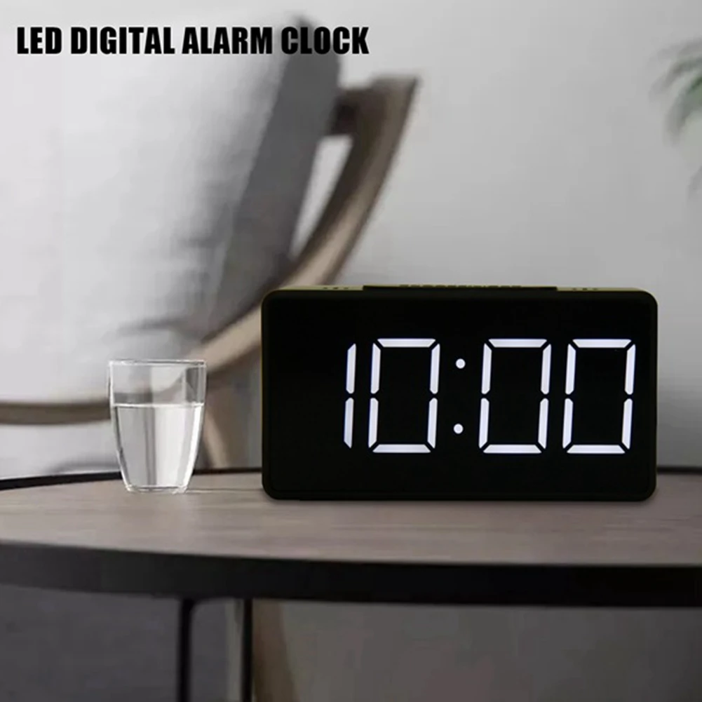 Mirror Table Clock Multifunctional Digital Alarm Snooze Display Time Night LED Light Desk Desktop Home Decor Gifts Black