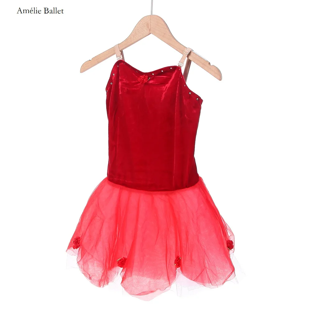 15307 กํามะหยี่สีแดงบัลเล่ต์เต้นรํา Tutu สาว Ballerina เครื่องแต่งกายเต้นรําเวทีบัลเล่ต์ Tutus ชุดเด็ก