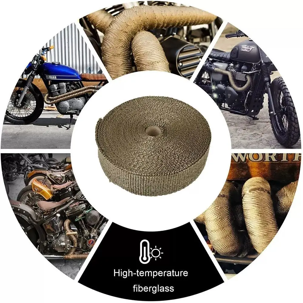 10M Motorcycle Exhaust Thermal Tape Header Heat Wrap Manifold Insulation Roll Resistant with Stainless Ties