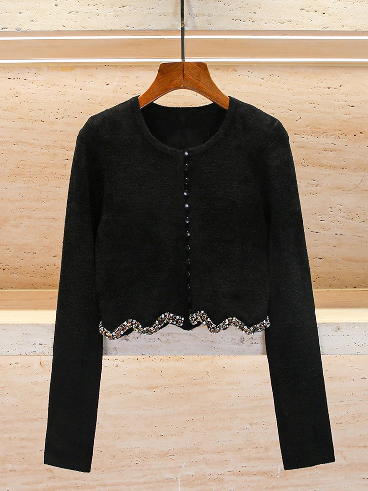 

Вязаный кардиган-пальто Bla с ромбовидным декором, элитная женская модная верхняя одежда в стиле «Маленький аромат», осень-зима