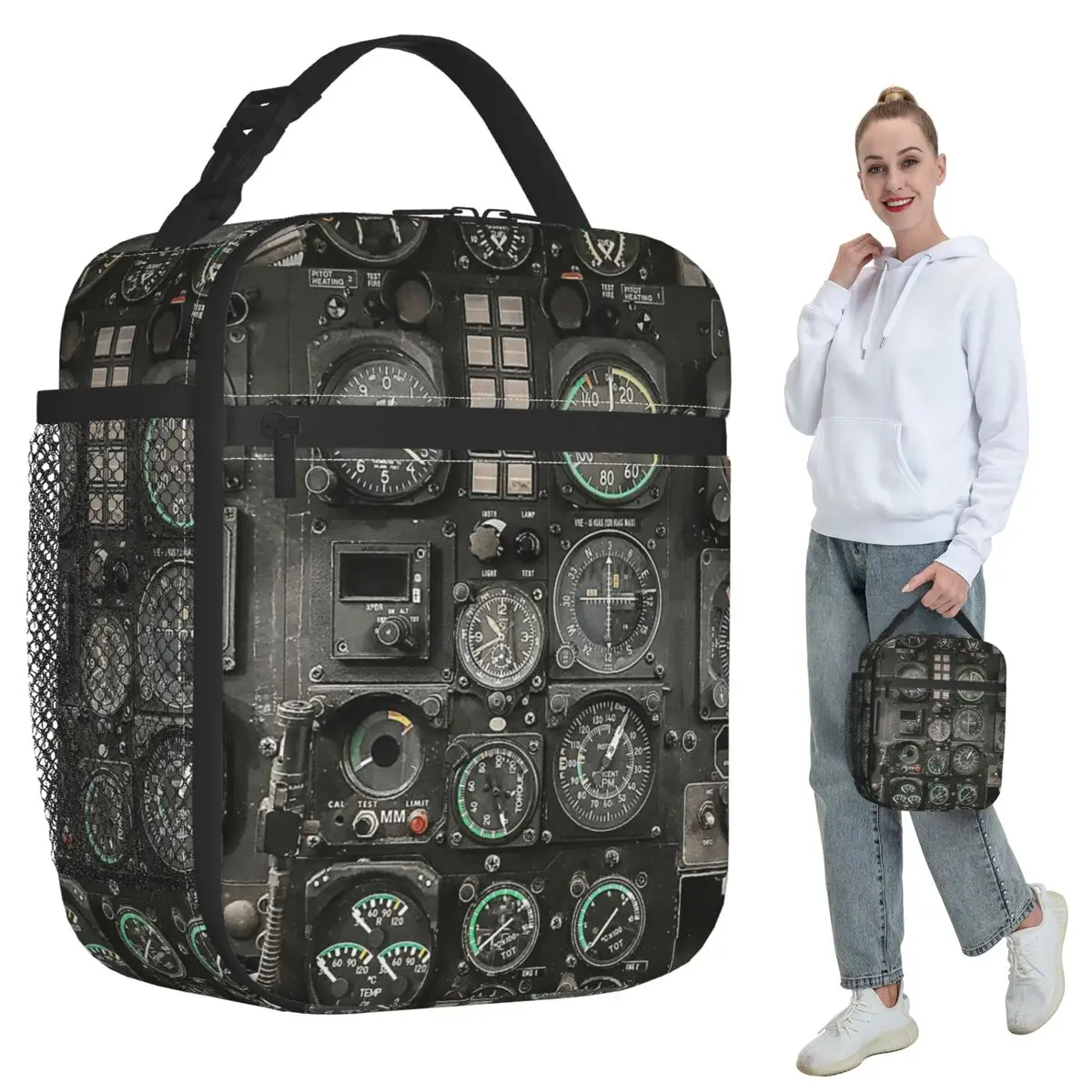 

Aviation Helicopter Cockpit Instrument Insulated Lunch Bag for Women Office Cooler Thermal Food Box Tote Lunch Boxes Container