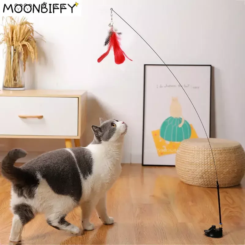 Interactive Cat Toy Handfree Cat Stick Playing Kitten Playing Teaser Wand Toy Suction Cup Bird/Feather Cat Wand Pet Supplies