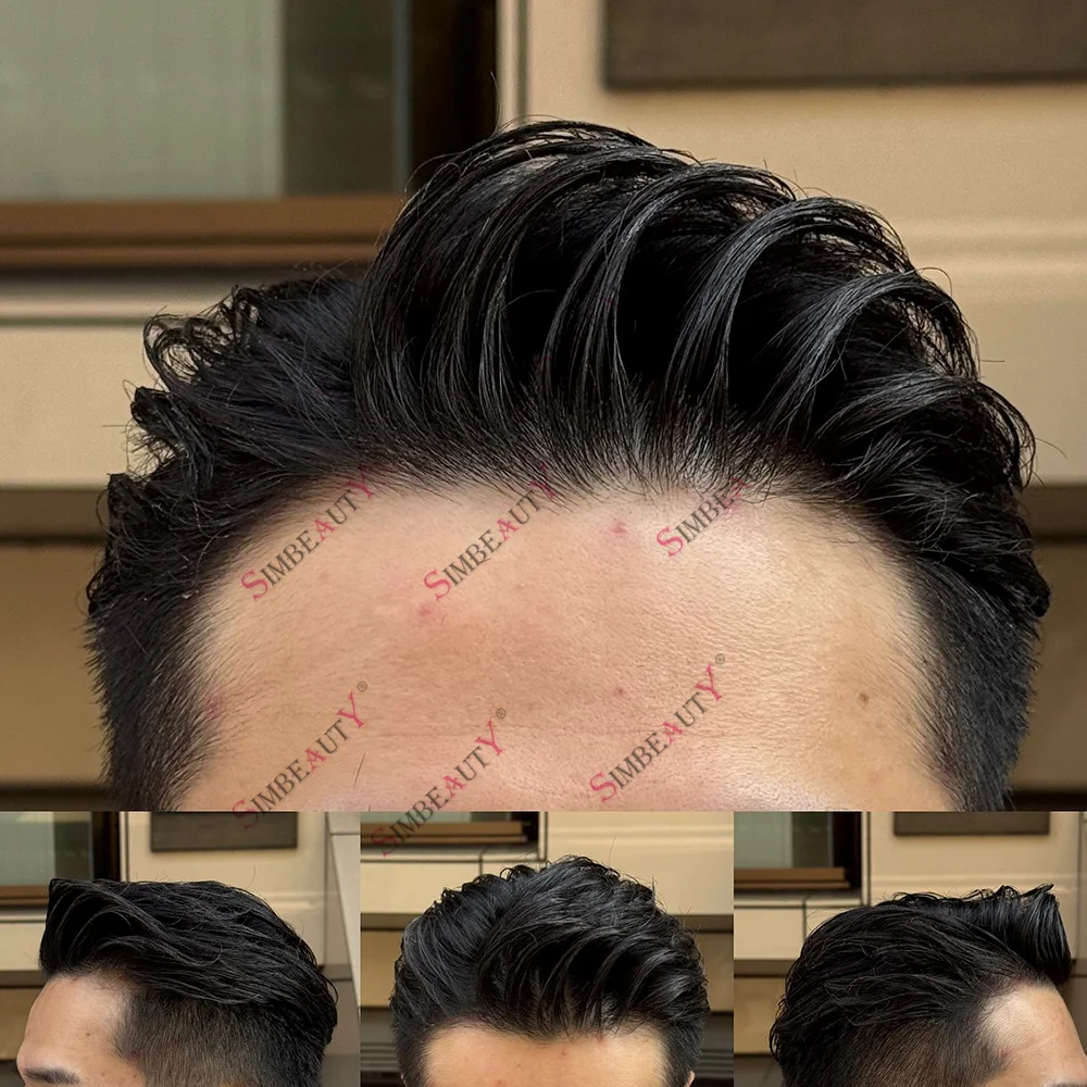 Men Toupee Human Hair Brown Blonde Black Cheap Durable Thin Skin Full PU Base Natural Hairline Grey Hair Replacement Prosthesis