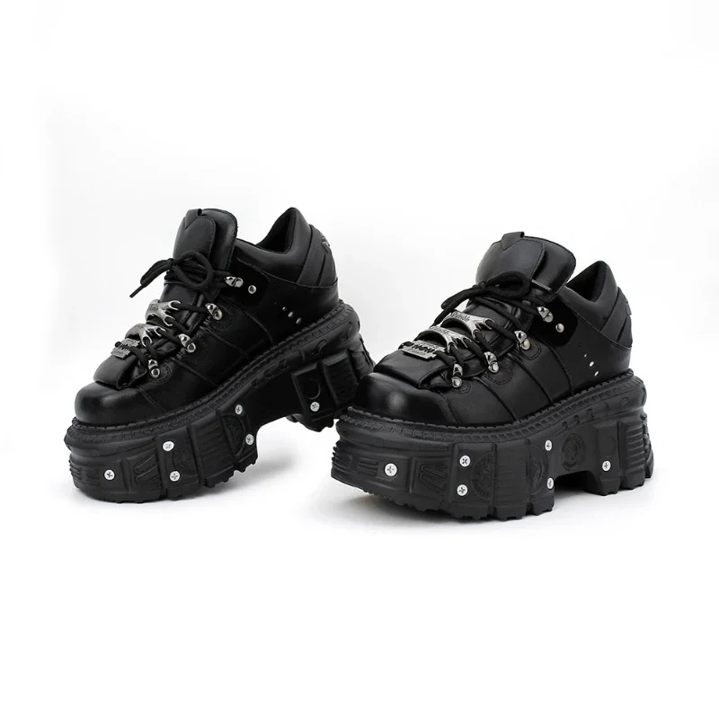 New Women Shoes Punk Style  Lace-up Heel Height 6CM Platform Shoes Woman Gothic Ankle Rock Boots Metal Decor Woman Sneakers