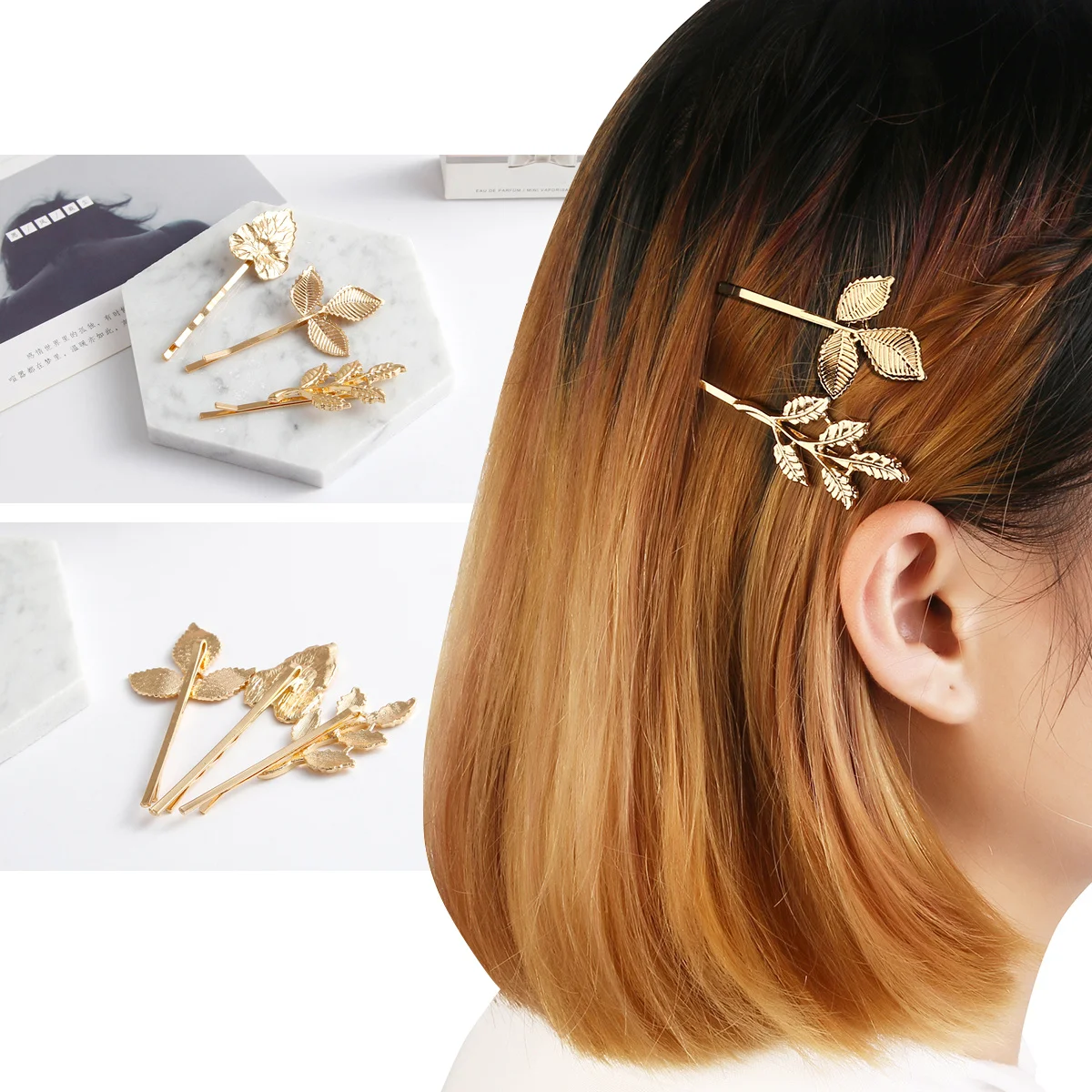 3 шт., набор винтажных заколок для волос с листьями, элегантная золотая заколка для волос для свадьбы, выпускного вечера, женские аксессуары, заколка для волос