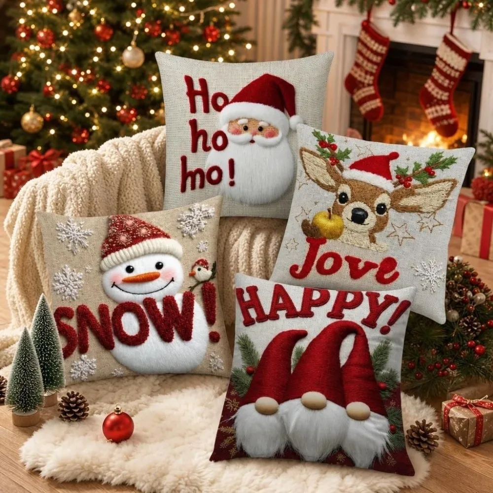 Cartoon Cute Soft Christmas Pillow Covers 2D Printed Reindeer Xmas Pillowslip Tree Elf Snowman Pillow Cover Home