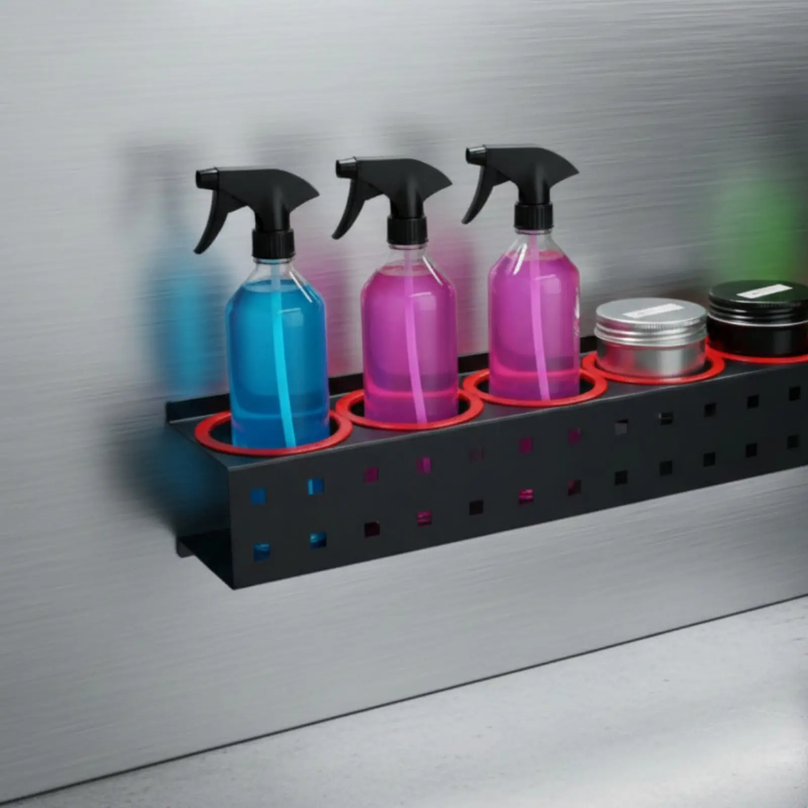 

Car Detailing Organizer Space Saving Spray Bottle Storage Rack 5-Opening Polishing Organizer Sturdy Duty Metal for Workshop