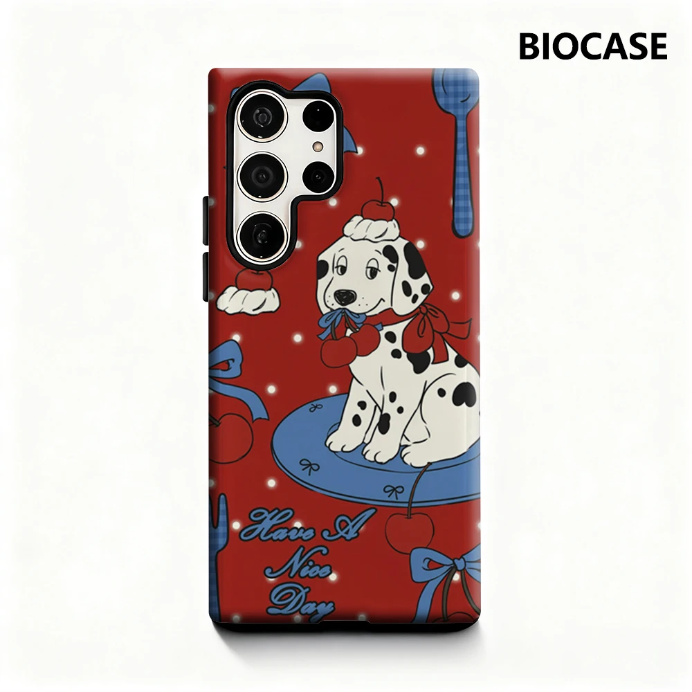 Чехол для телефона Dalmatian & Cherry Sweet для Samsung Galaxy S25 Ultra S24 S23 Ultra Plus, глянцевая двухслойная задняя крышка