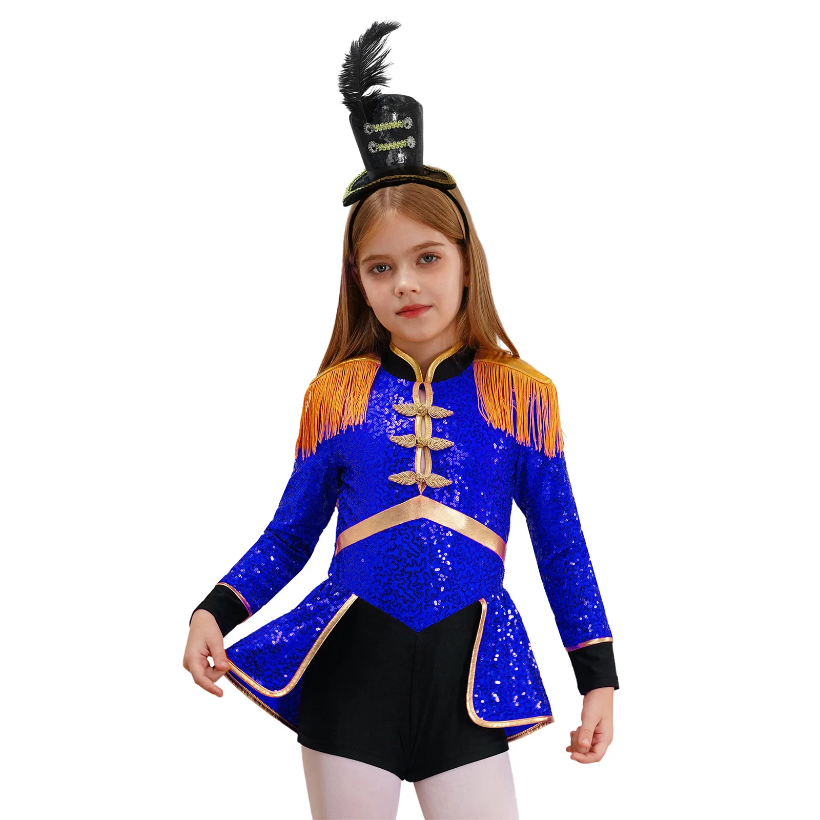 ชุดการแสดงละครสัตว์สำหรับเด็กผู้หญิง ชุดเต้นแจ๊สแทงโก้ แขนยาว ประดับเลื่อม พร้อมเครื่องประดับศีรษะ สำหรับการแสดงในเทศกาล