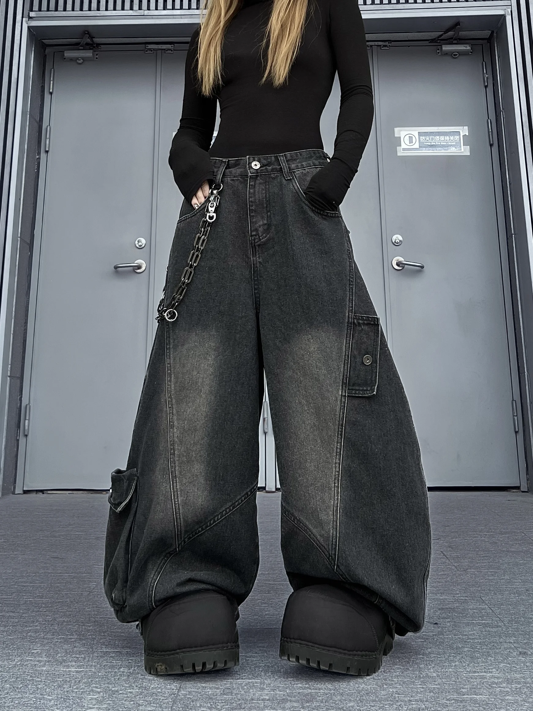 

Waed American Sle Workwear Jeans Loose Wide Leg Multi-ket Casual Trousers for Men And Women Youth Outdoor Jeans