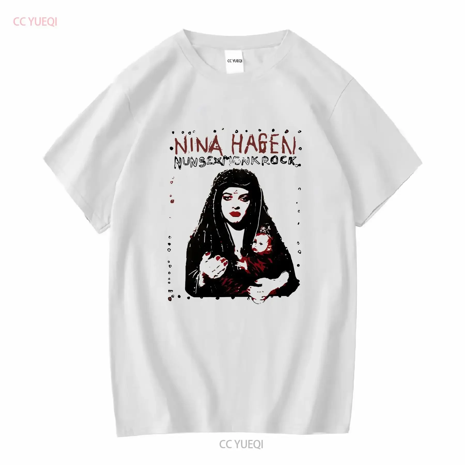 Vtg NunSe xMonkRock NINA HAGEN T-Shirt, klassisches weißes Vintage-T-Shirt mit gewaschener Grafik, vielseitiges, stilvolles, leichtes Oberteil für den Alltag