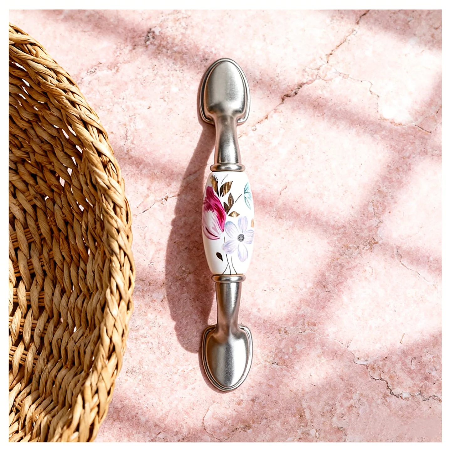 125mm Zinc Alloy & Ceramic Cabinet Handle Nickel Silver Finish Drawer Wardrobe Door Furniture Pull 76mm Hole Center