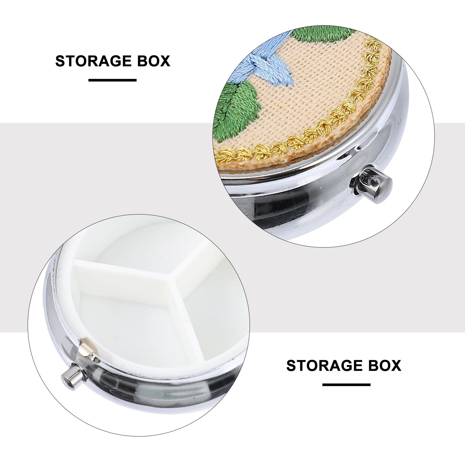

1Pcs Mini Balm Storage Box Embroidered Applique Lightweight Pill Case Travel Portable Jewelry Holder Balm Storage