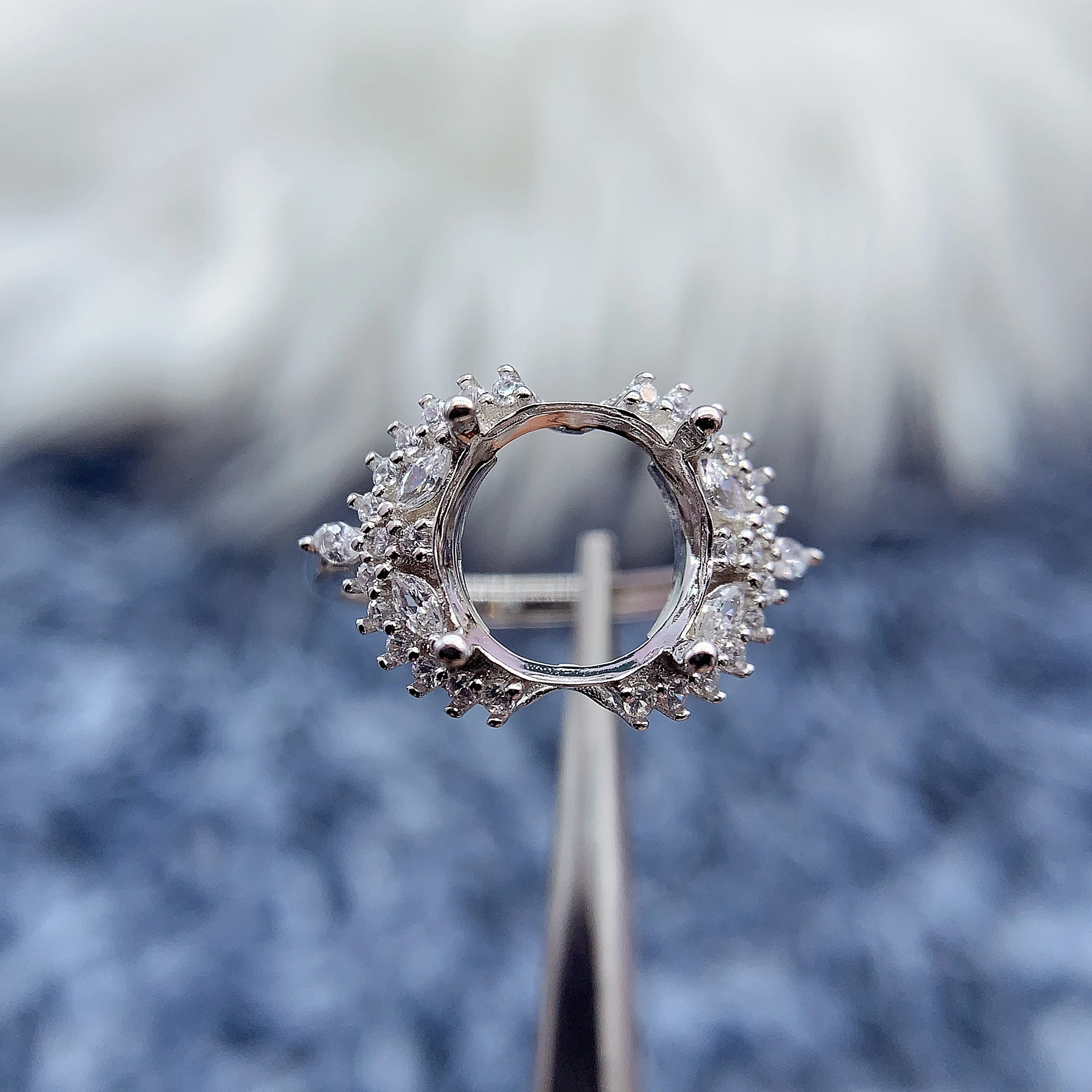 MeiBaPJ Inlay Round 8*8mm S925 Pure Silver DIY Rings Setting Womens Gift creativity Fine Charm Luxury Original Jewelry Wholesale