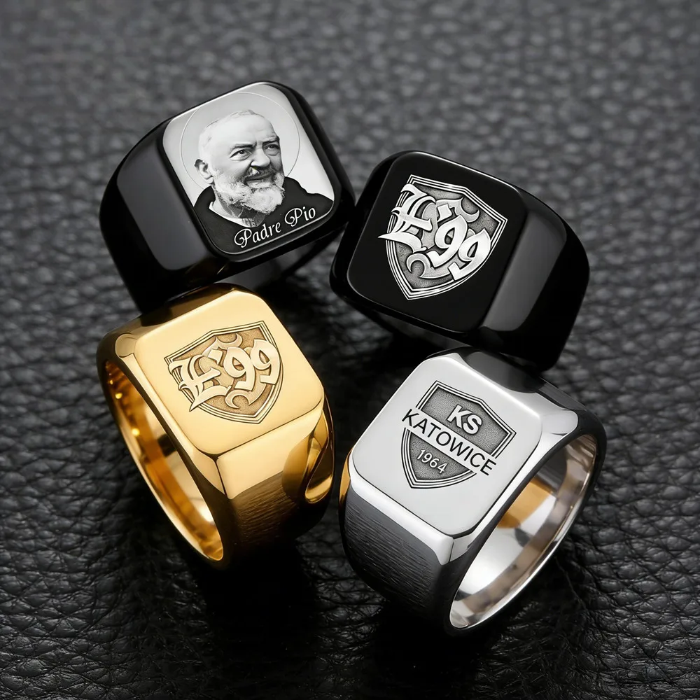 

Персонализированные кольца из нержавеющей стали с гравировкой имени и фото, для семьи, влюбленных, помолвки, свадьбы, с логотипом, ювелирные подарки