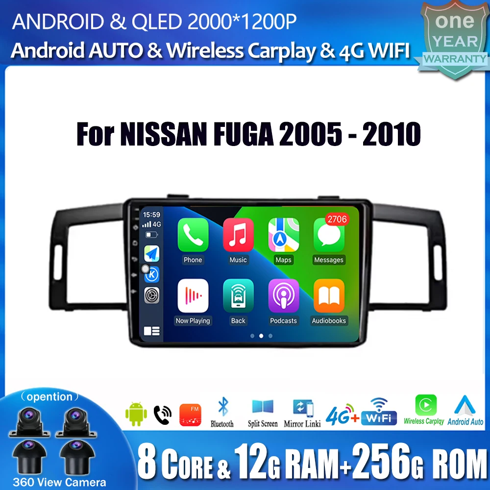 

9 дюймов для NISSAN FUGA 2005-2010 Автомобильный радиоприемник Android Auto Anroid 14 Стерео Мультимедийный плеер 4G Wi-Fi GPS-навигация Беспроводной Carplay