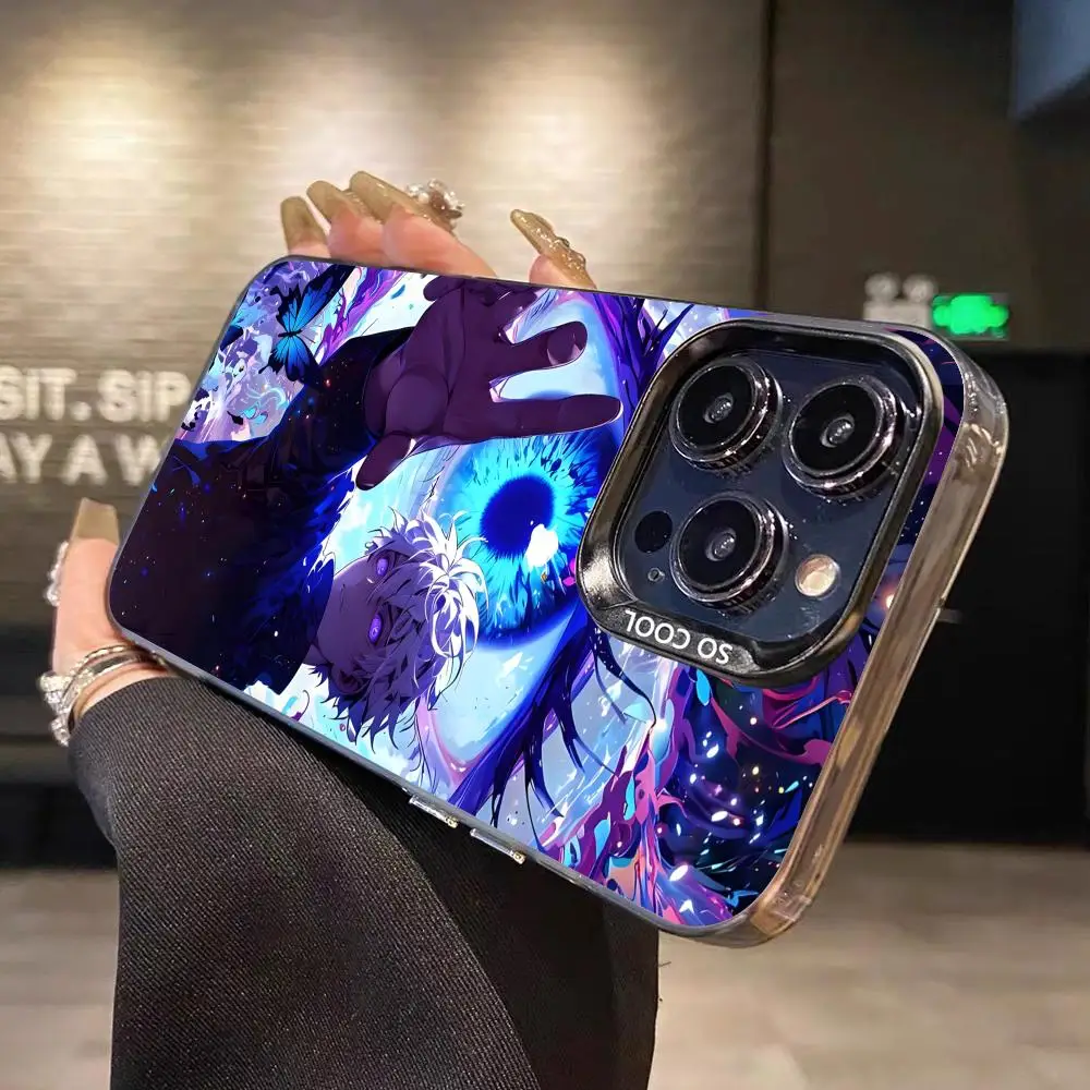 Jujutsu Kaisen النيون قضية الهاتف المحمول آيفون 17 16 15 14 13 12 11 X XR XS 8 7 برو ماكس زائد غطاء ملون شفاف فاخر