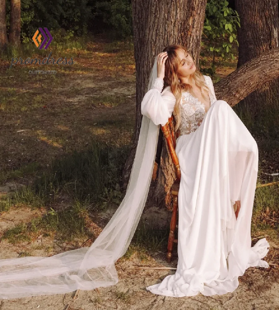 

Forest Boho Wedding Dress With Lace 2026 Fairy Long Sleeve Chiffon Bohemian Bridal Gowns Chic Corset Garden Country Bride Dress