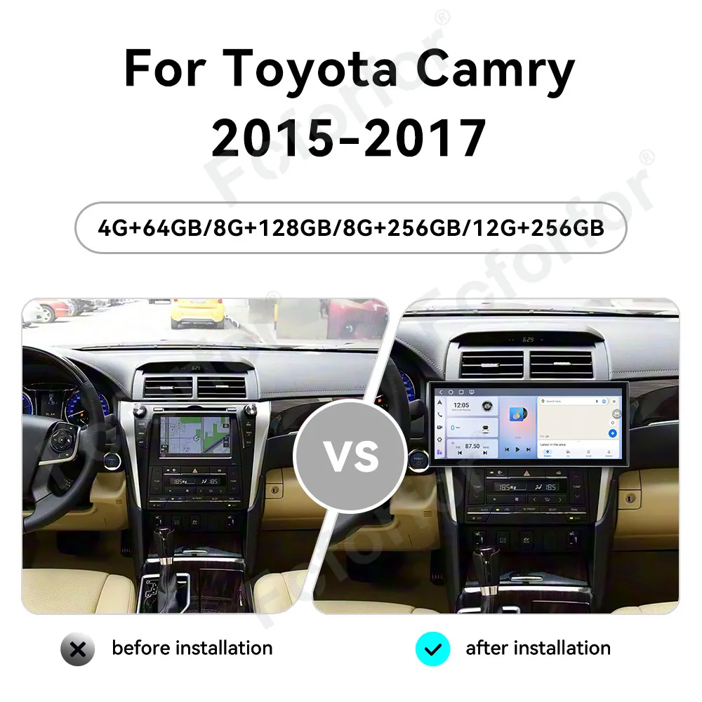 Android 15 Car Media Stereo HD Touch Screen Wireless CarPlay GPS Navigation System 15.8 Inch Radio For Toyota Camry 2015-2017