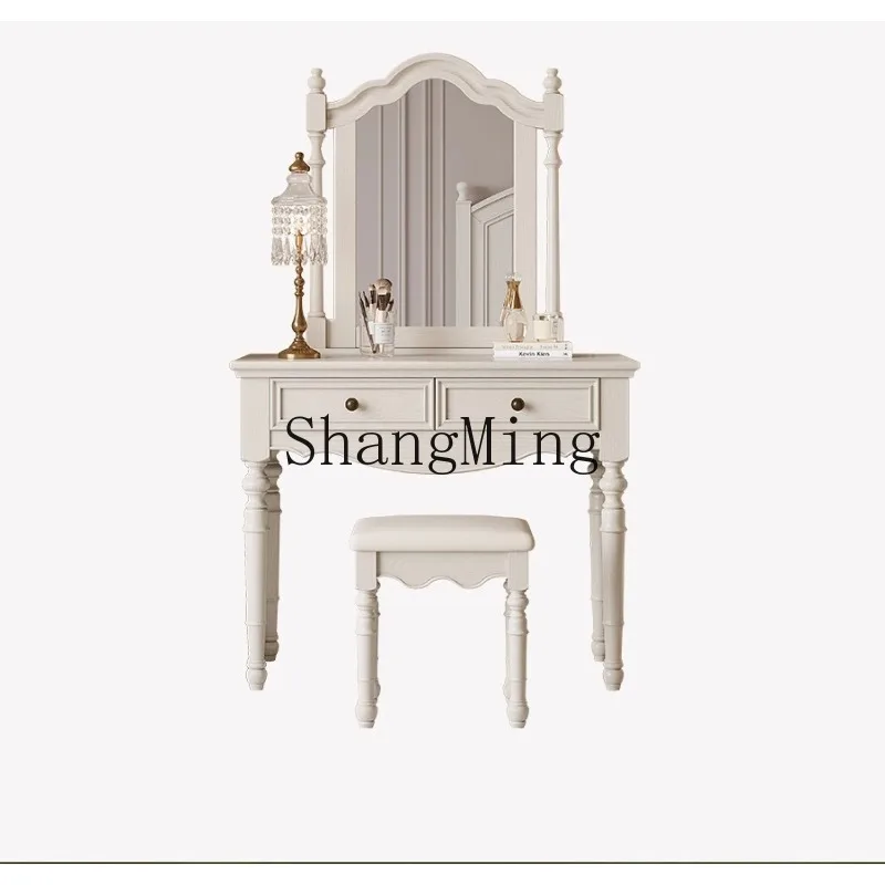 

ZHB cream style dresser household all solid wood white makeup table bedroom makeup table with mirror integrated