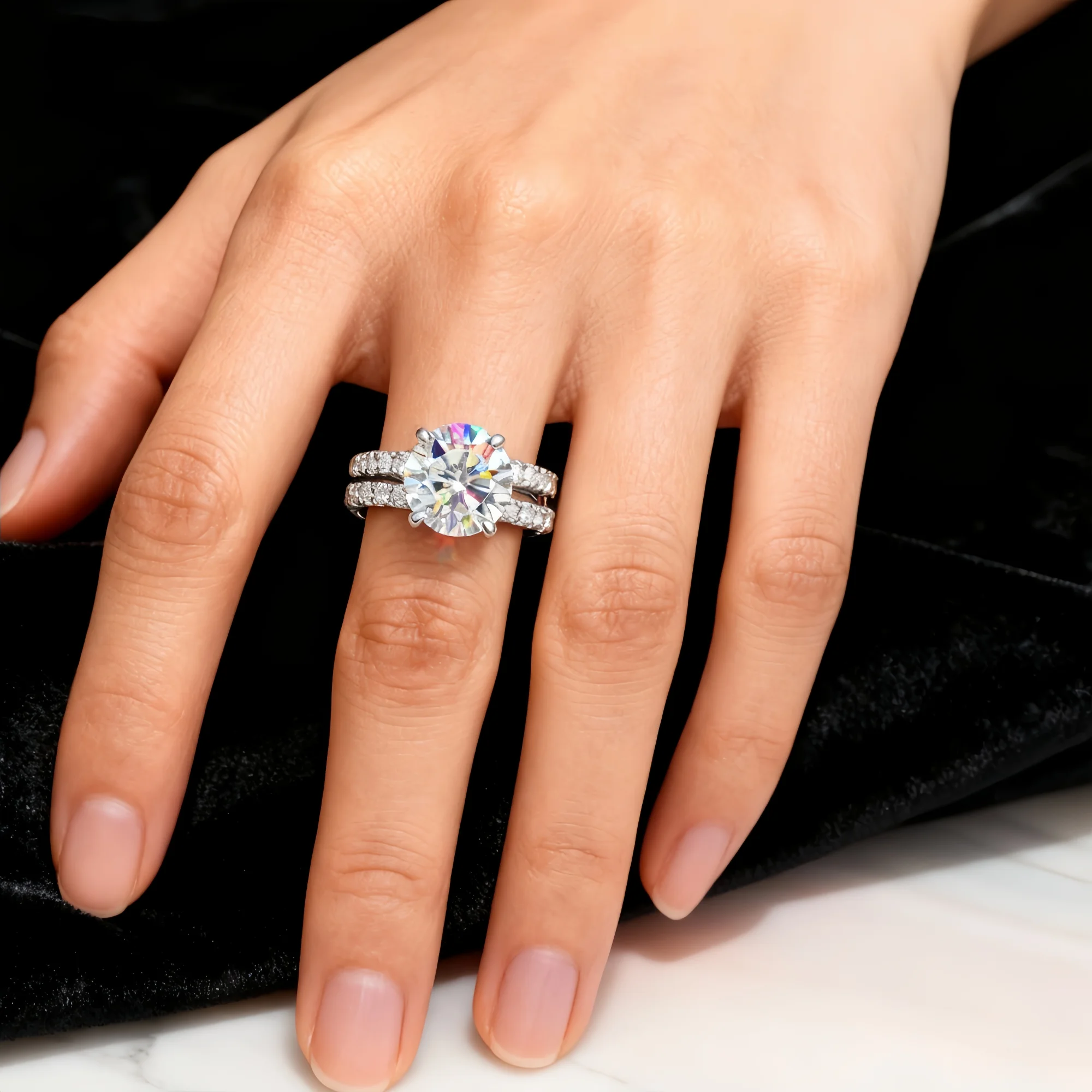 Halaile 3-4CT Full Moissanite Row Ring S925 Sterling Silver for Women Wedding Classic Luxury Stackable Lab Diamond Fine Jewelry