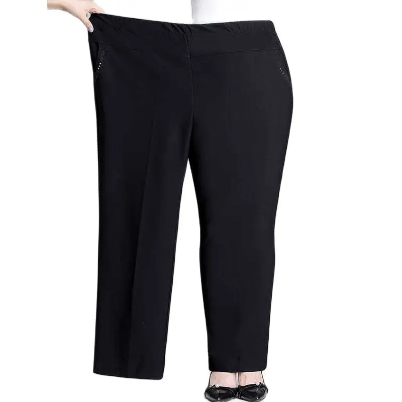 Women Trousers Spring Fall Elastic Waist Casual Pants Velvet Warm Winter Long Pants Middle Female Straight Pants 5XL 6XL 7XL 8XL