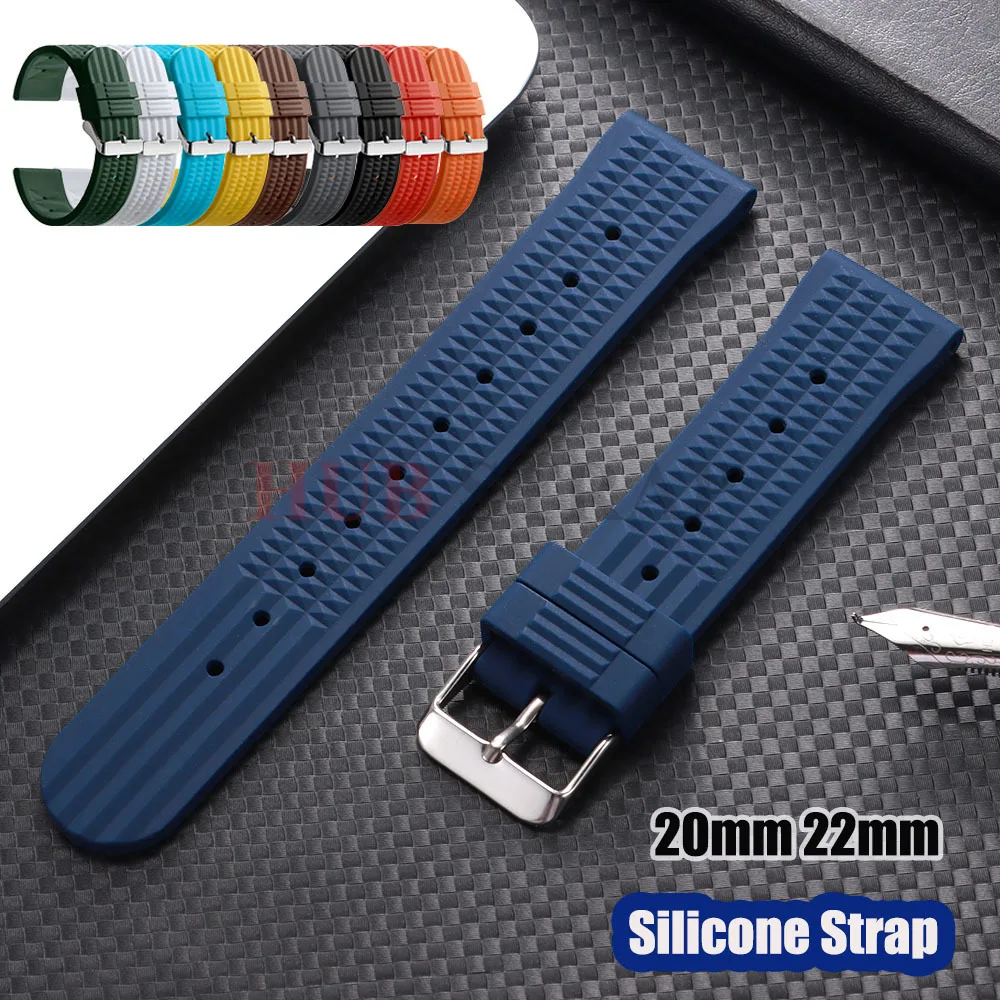 20mm 22mm Premium Soft Rubber Waffle Watchband for Seiko Diving 007 009 for Rolex Abalone Universal Silicone Strap Replacement