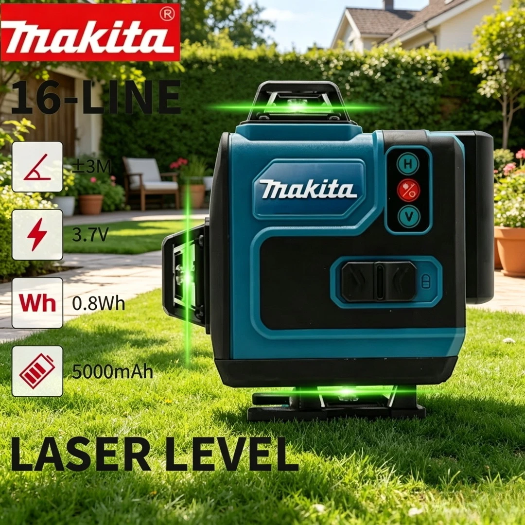 Makita 18V Battery,16Lines4D Green Laser Level, 360°Self Leveling High Precision Horizontal Vertical Cross Line For Construction