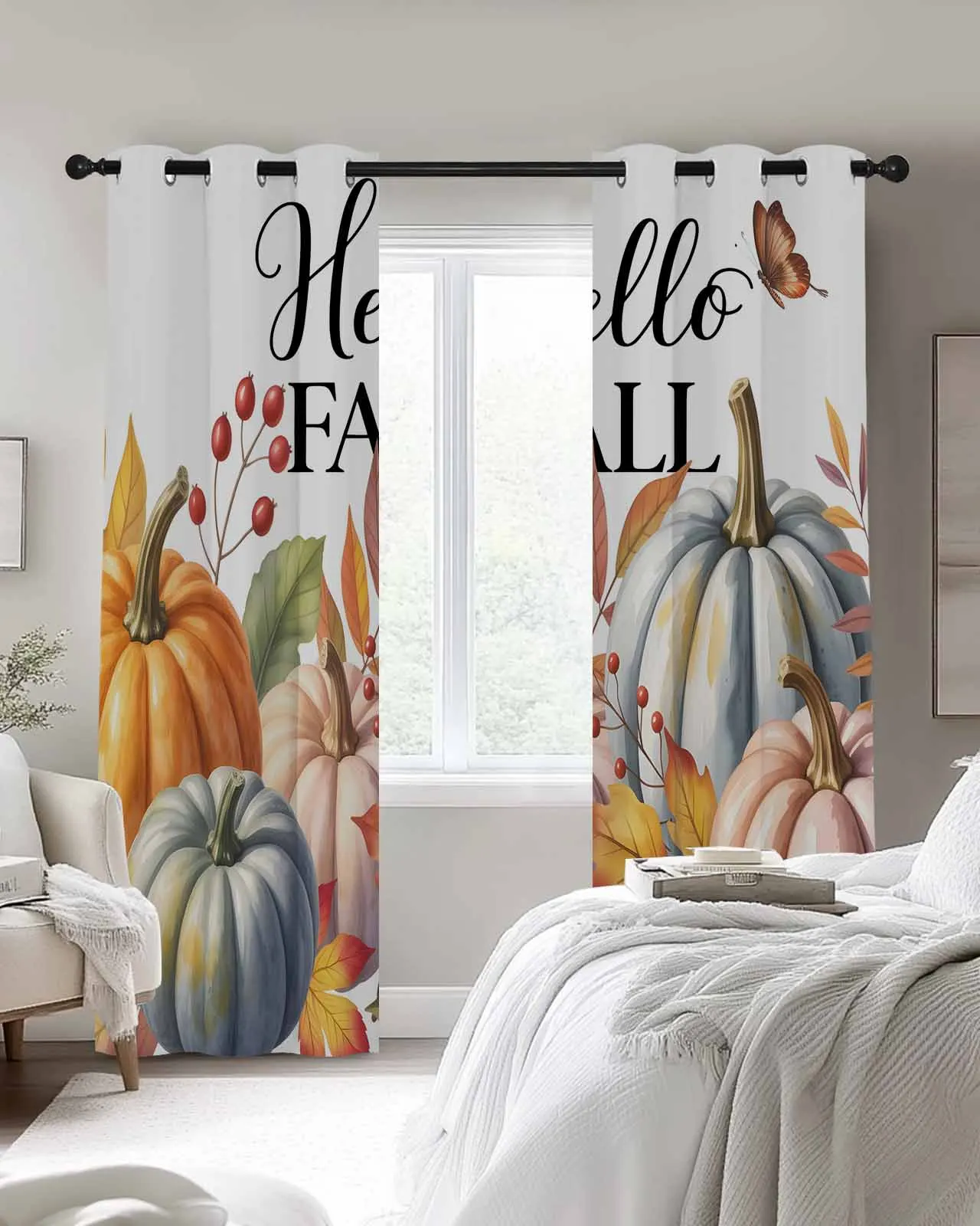 

Осенние полиэстеровые оконные шторы с тыквой на День Благодарения для гостиной, кухни, спальни, шторы