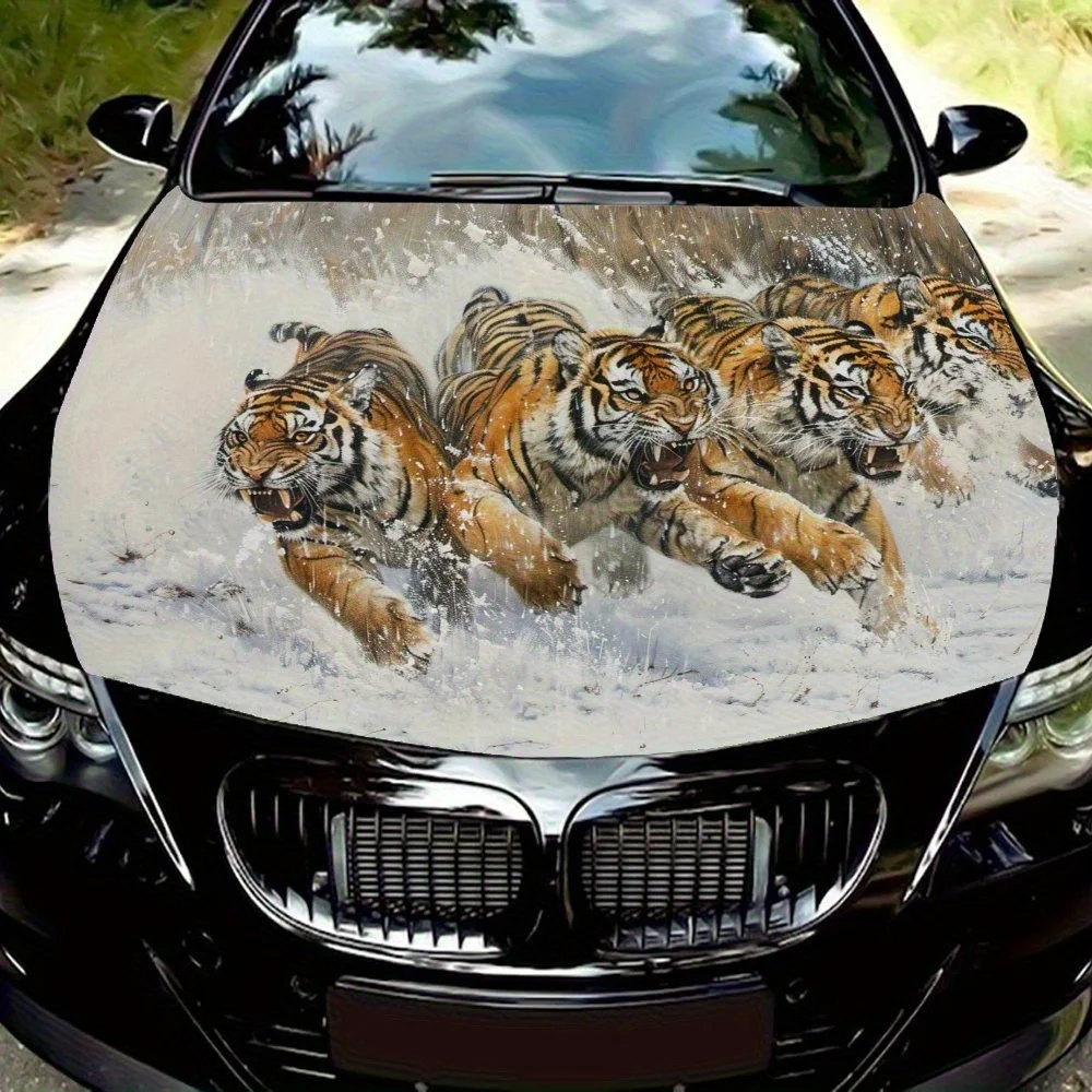 

A Pack Of Tigers In The Snow Car Hood Wrap - Fit, Durable Paper Decal For Cars & Trucks, Car Bonnet Sticker|Weatherresistant Wra