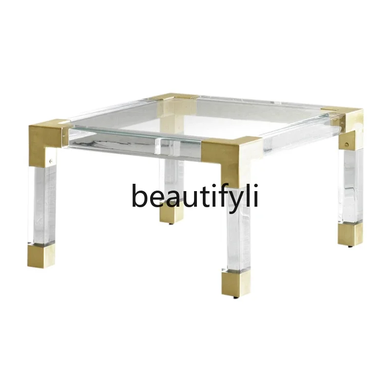 Acrylic coffee table transparent plexiglass coffee table electroplating process metal furniture transparent edge table  R