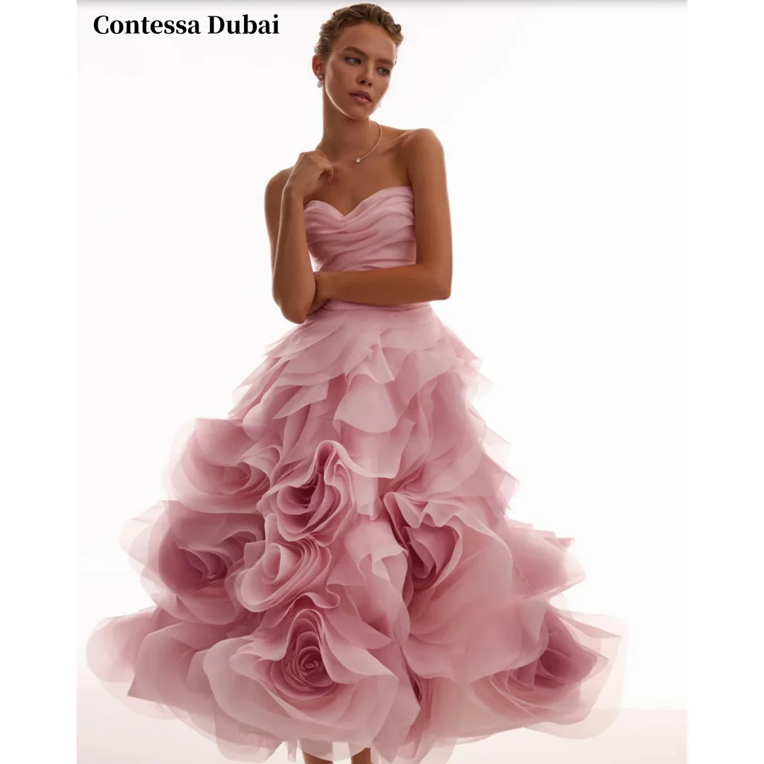 pink junior prom dresses strapless open back dress Pink Lace And Satin Floor Length Junior Prom Dress, Long Evening Dress