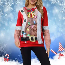 Funny Muscle Chest Hair Print Ugly Christmas Pullover Sweater 2024 Funny 3D Pattern Long Sleeve O-Neck Sweatshirt With Pockets