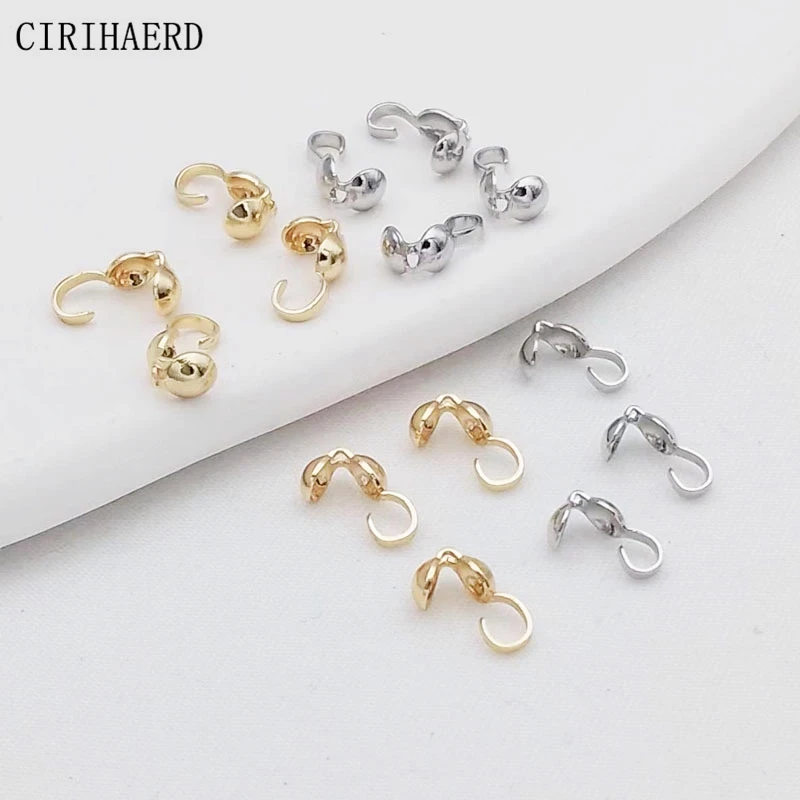 DIY Jewellery Making Accessories Supplies Oyster Crimp Bead Tip Knot Cover 14K Gold Plated Connector Clip Clasp End Up Buckle