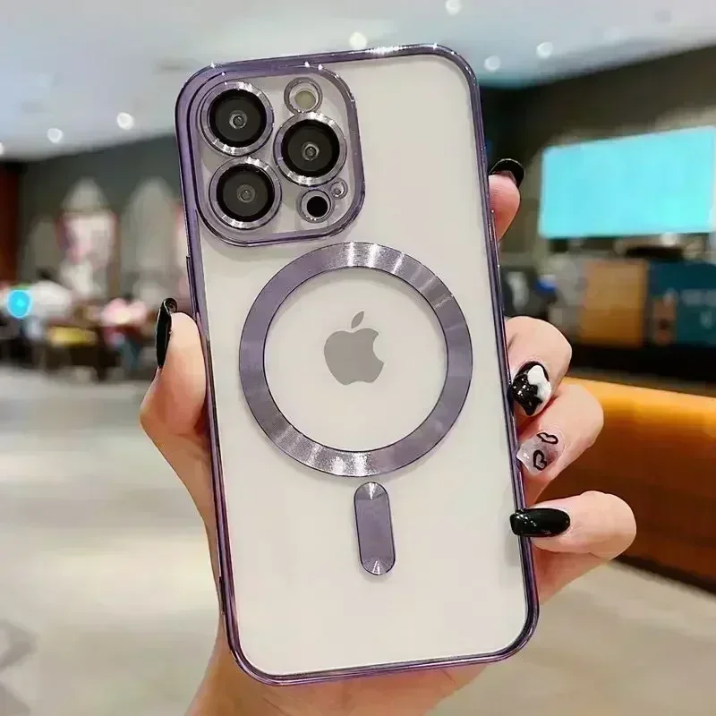 حافظة Magsafe شفافة لـ iPhone ، غطاء خلفي ناعم ، شحن لاسلكي ، فاخر ، 15 ، 14 ، 13 ، 12 ، 11 Pro Max