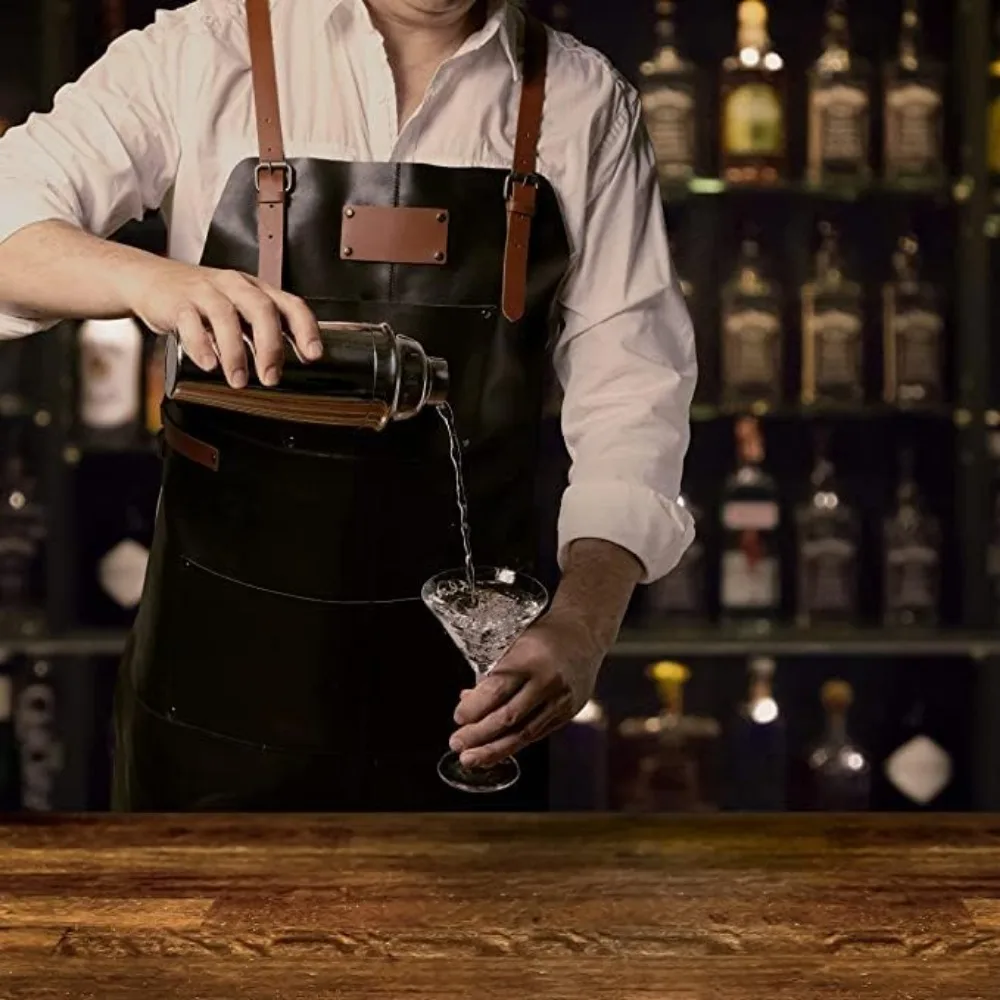 مآزر كروس بظهر من الجلد الطبيعي للرجال مع جيوب للاستخدام الاحترافي في المطبخ