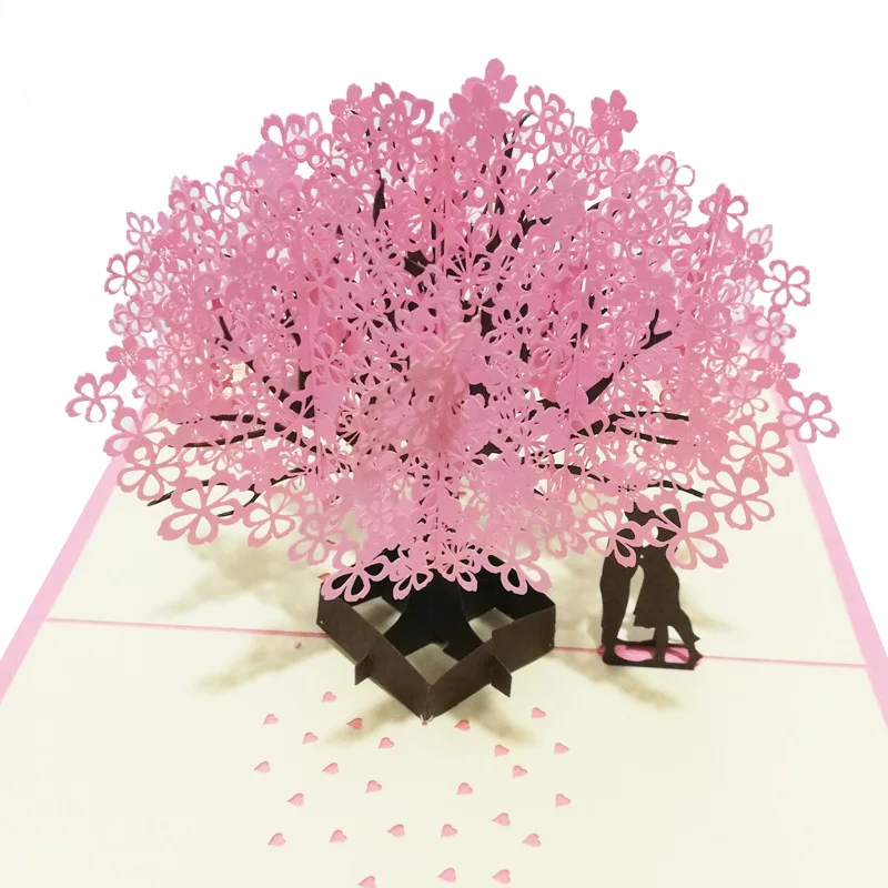 Biglietti Pop-Up 3D fiori biglietto di compleanno regali di anniversario cartolina Cherry Blossom coppia stile inviti di nozze biglietti di auguri