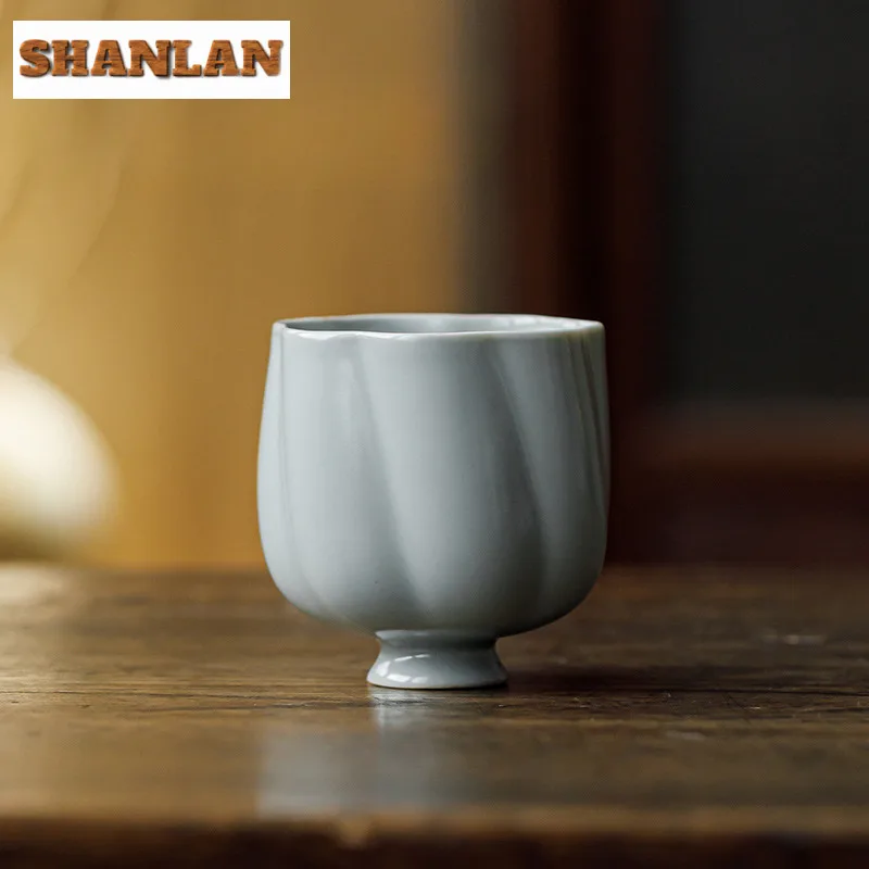 120ml Handamde Sky Blue Ru Kiln Porcelain Teacup Retro Tea Bowl Set Of Cups Tea-tasting Smelling Cup Chazhan Master Cups Teaset