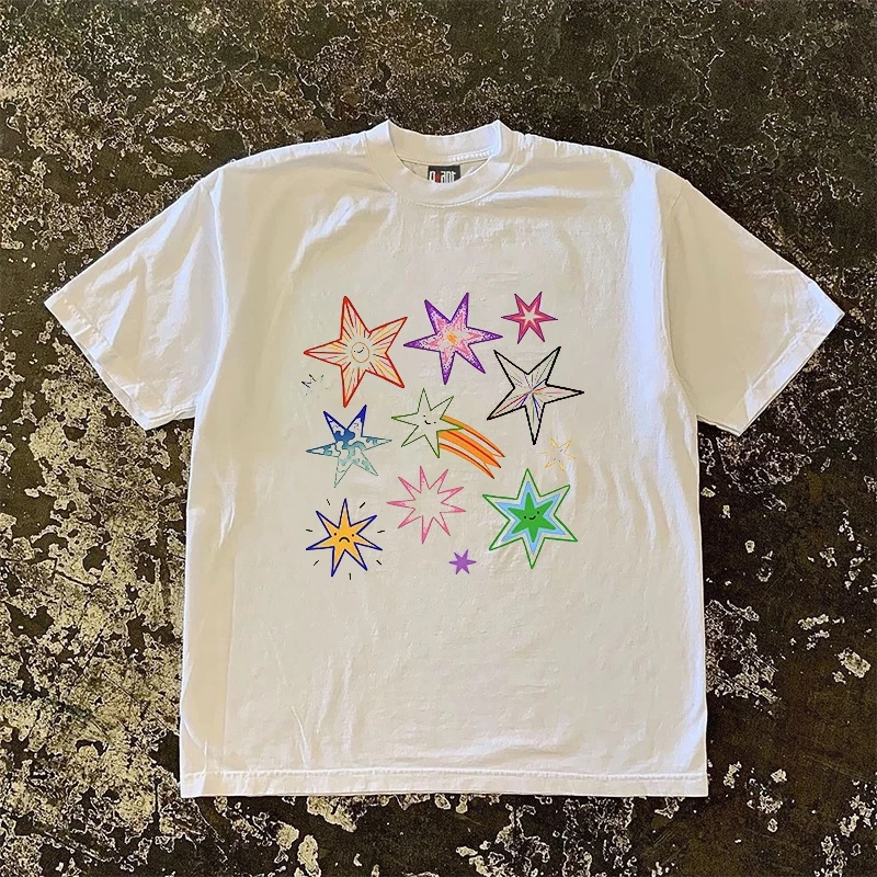 ヘビーウェイト-ピュアコットン-半袖-tシャツ-カップルスタイル-レディース-メンズ-スタープリント-福祉募金特別版