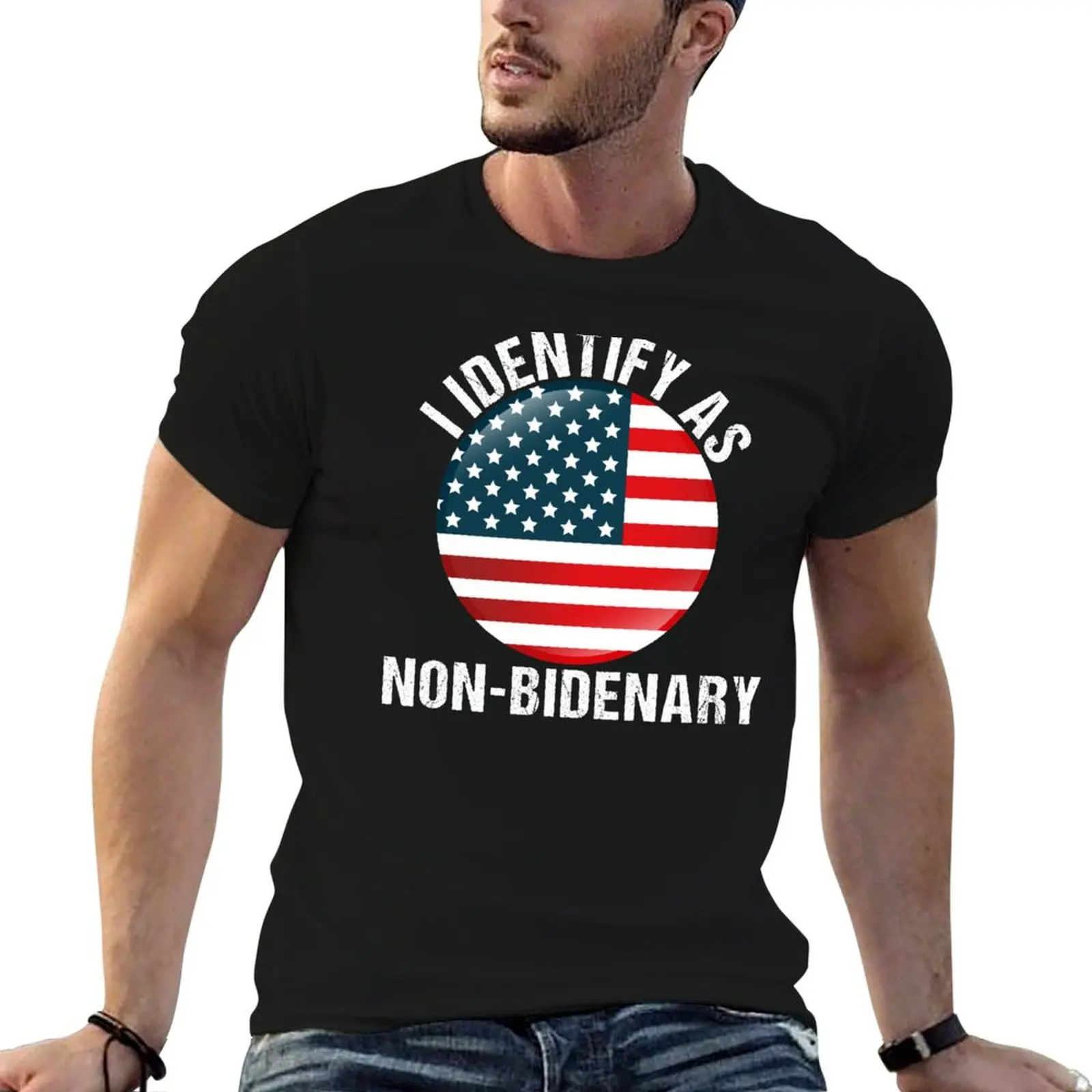 I identify as non-bidenary anti biden usa flag anti biden gift us president joe biden T-Shirt Holiday All Match T-Shirt