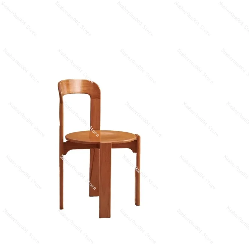 

Lovely round chair in medieval colors Round simple meeting chair Cream small apartment back solid wood dining chair