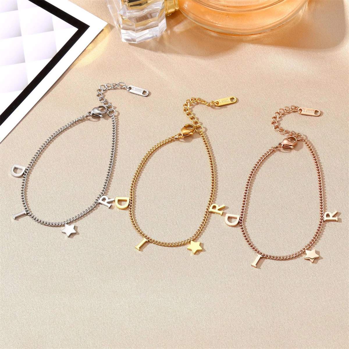 Classic 316L Stainless Steel Letter D Bangles for Women Fashion Brand Jewelry Star Bracelet Party Gifts